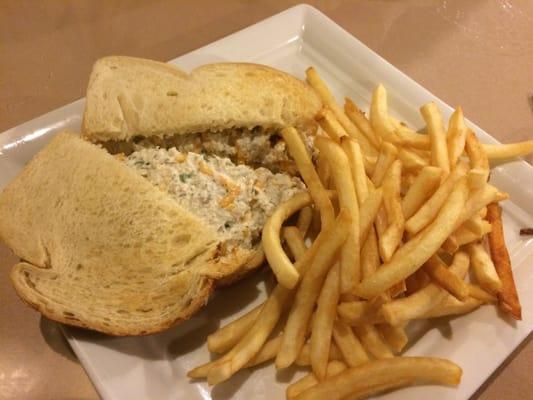 Crab salad sandwich and fries