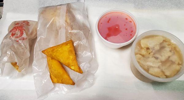 Crab Ragoons With Sweet & Sour And Chicken (With Rice) Soup