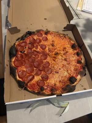 Always enjoyed their pizza but this is burnt and not edible. Sad to have been served this.