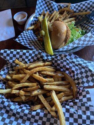 Fries and chicken sandwich