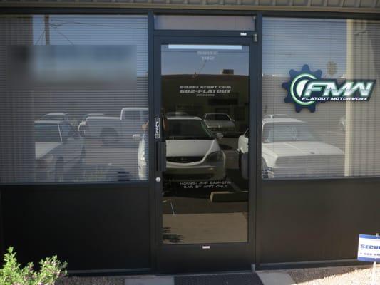 Front Entrance to the main office of Flatout Motorworx.