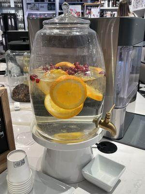 Complimentary orange/cranberry infused water.