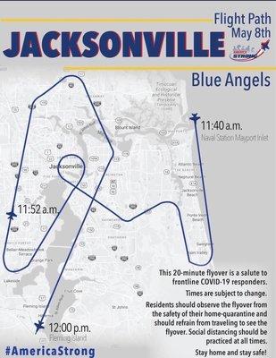 May 8, 2020:  Blue Angels flyover Jacksonville salute to COVID 19 responders!