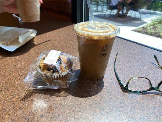 Soy latte and vegan blueberry muffin