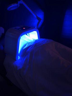 L.E.D Light Therapy- Blue light used during back treatment to eliminate p acnes bacteria