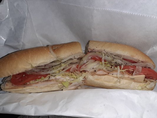 Half turkey and hot pepper cheese hoagie