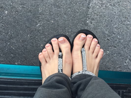 Don't mind my flip flops that are falling apart.. Always a great French pedicure from DT Nails.