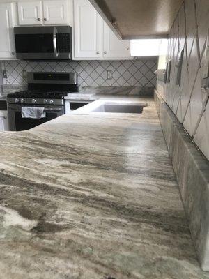 Leathered finish on "Fantasy Brown" granite - Kitchen remodel