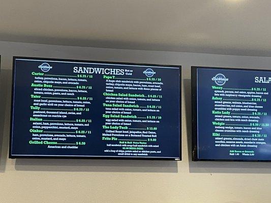 Sandwich menu