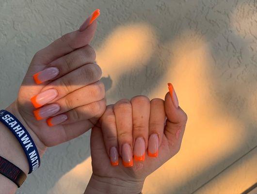 Orange tips for this acrylic set!!! I love it!