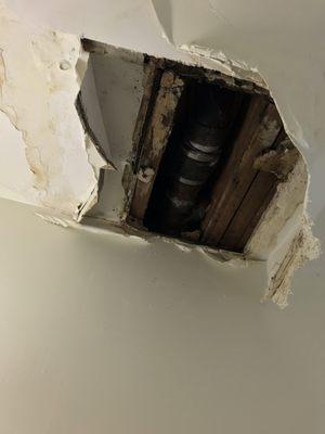 This is the hole that came down in my apartment on January 1,2021 at Royal Gardens Apartment.Mold is all over the hole.