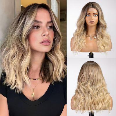 Ombre Blonde Long Wavy Wig for Women 20 Inch Middle Part Curly Wavy Wig Lace Front Natural Looking $80