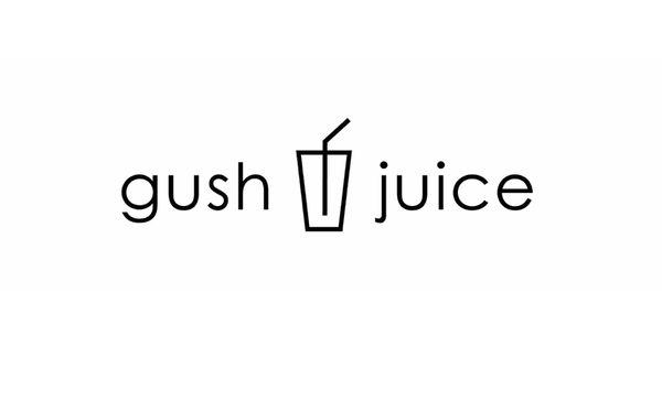 Simple Logo of Gush Juice with a cup and a straw in the center