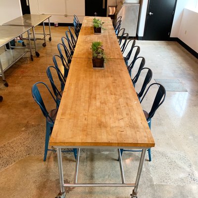 Our communal table seats up to 20 guests. Additional tables and chairs can be brought in for a total of ten additional seats.