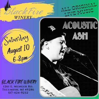 Tomorrow night-Saturday, August 10 6-8pm with Acoustic Ash!!!