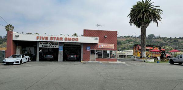 Get your car smog & something to eat while you wait.