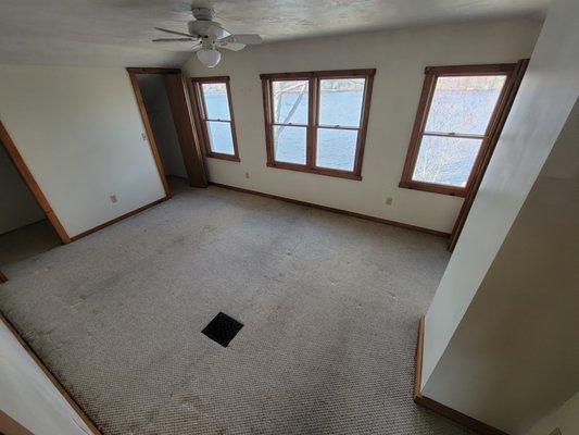 All prepped and ready to be cleaned! This upstairs bedroom is ready to go!