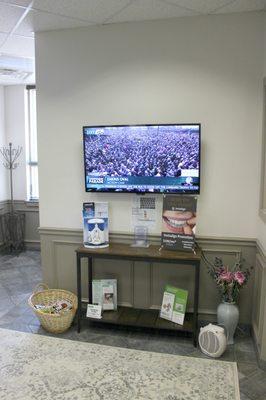 Enjoy cable TV and various magazines during your short wait in our lobby