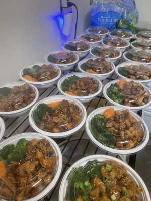 Hot Bowl, with orange chicken and teriyaki chicken