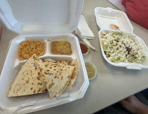 Steak quesadilla and nachos