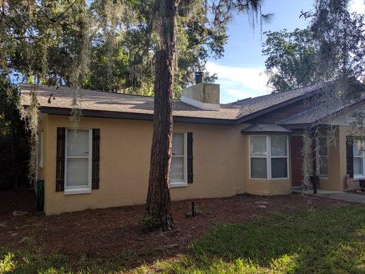 We repaired the plywood before putting on these beautiful GAF Timberling HD shingles.