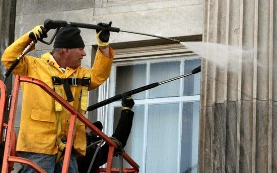 TJ Mechanical can power wash exteriors and sidewalks.