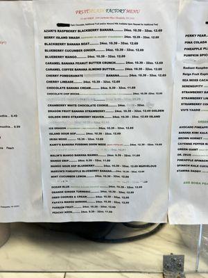 Drink and food menu