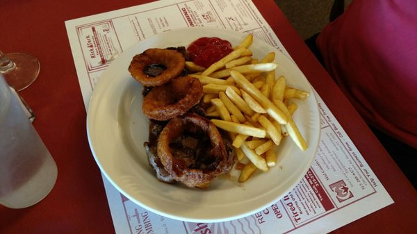 NY Strip Steak, onion rings and fries....