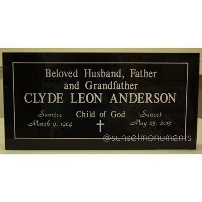 24 x 12 x 3 Headstone (Marker) in our Jet Back Granite. Any questions? Give us a call!