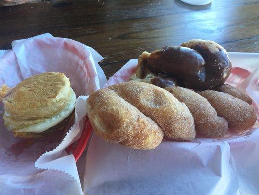 Donuts and sausage biscuit at The Donut Corner in Canton TX.