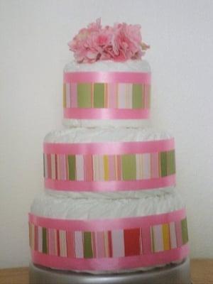 Baby Girl pink striped diaper cake