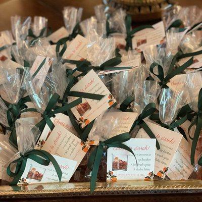 We love helping our customers with their special parties, complete with party favors, custom tags and cocktail napkins.