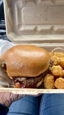 Rodeo Burger with tots