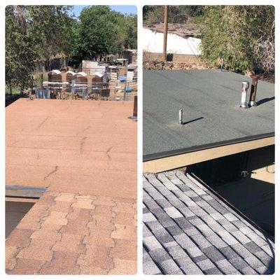 new flat roof and shingle roof