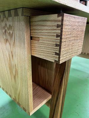 Half-blind dovetails on a desk drawer