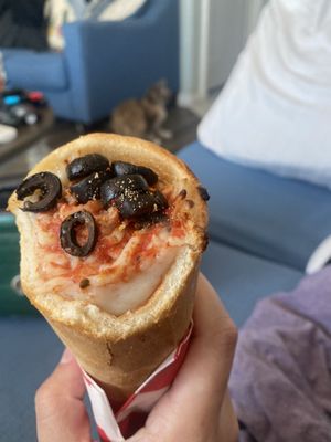 vegan cone with black olives