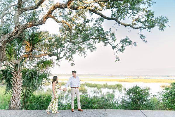 Sunrise Charleston engagement session overlooking the marsh