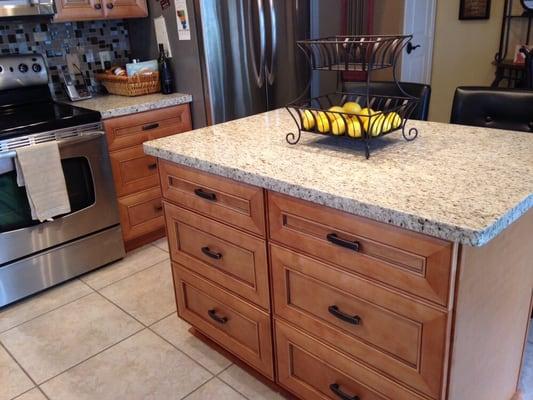 Changing cupboards to drawers on island is such a good idea!