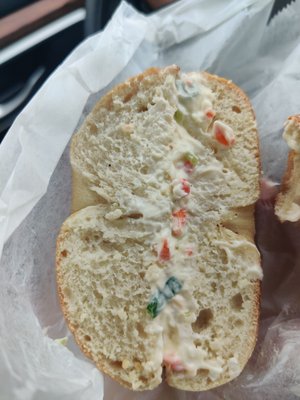 Veggie cream cheese with plain bagel