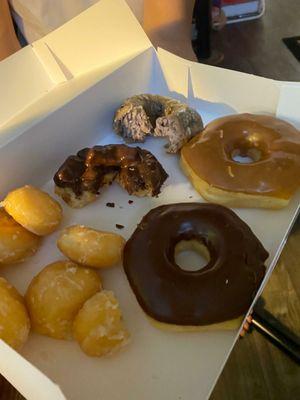 Got too excited to eat before snapping a pic  (clockwise from the top) blueberry, maple, chocolate glazed, chocolate old fashioned