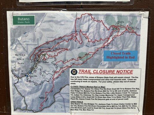 Most trails closed from the CZU fire