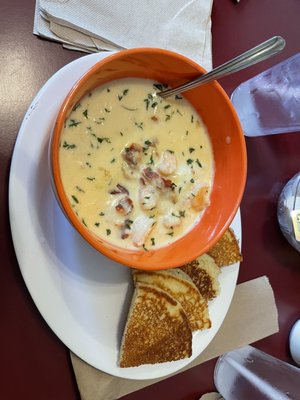 Shrimp and grits with fried corn bread