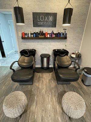 Hair washing and waxing stations.