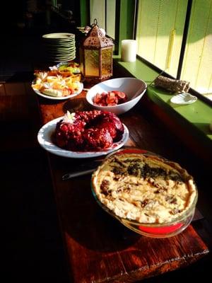 All breakfasts are from scratch. Quiche, Monkey Bread, Sausage and Fruit