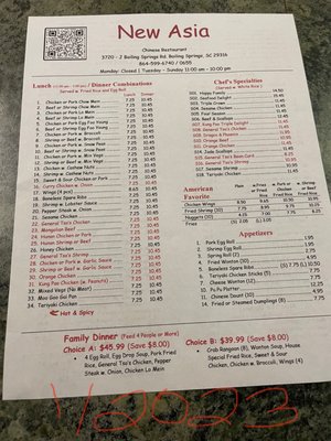 Updated menu 2023