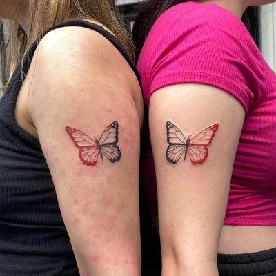 Red, and Black Butterfly Matching Tattoos