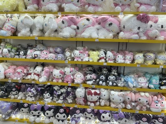 A huge variety of sanrio plushies