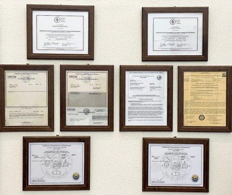 WE ARE A LICENSED BUSINESS, LICENSES ARE LOCATED INSIDE OUR OFFICE