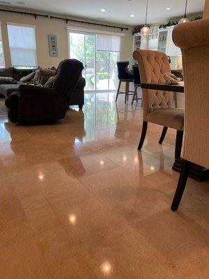 We do a lot of travertine polishing.  It takes a lot of work but we get good results