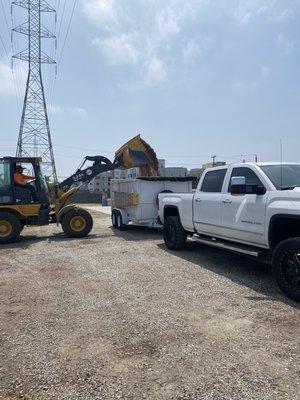 Picking up wood chips for a landscaping project in Pasadena..